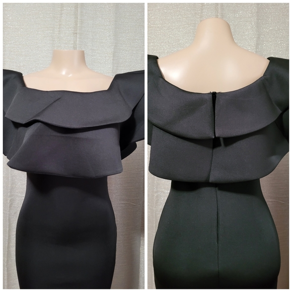 Fashion Sexy Black midi Dress size L S strech,. Thick material neoprene fabric. - Picture 11 of 11